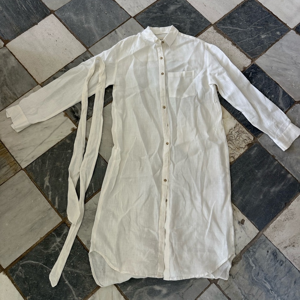 MARA HOFFMAN SWIM white linen breach dress with belt